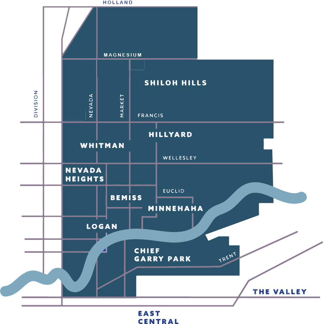 blue map of northeast Spokane